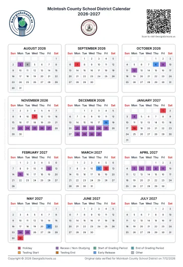McIntosh County  Georgia Schools Calendar