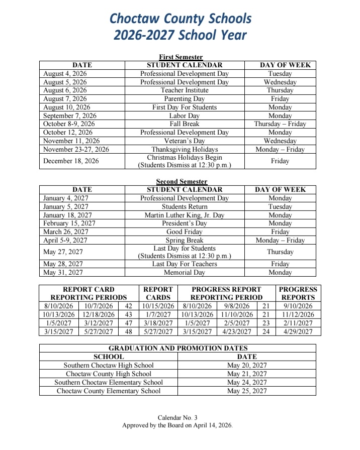 Choctaw County Alabama Schools Calendar