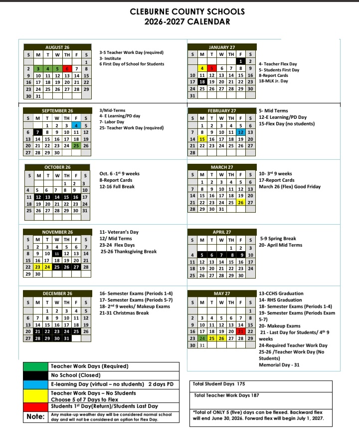 Cleburne County Alabama Schools Calendar