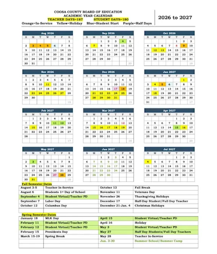 Coosa County Alabama Schools Calendar