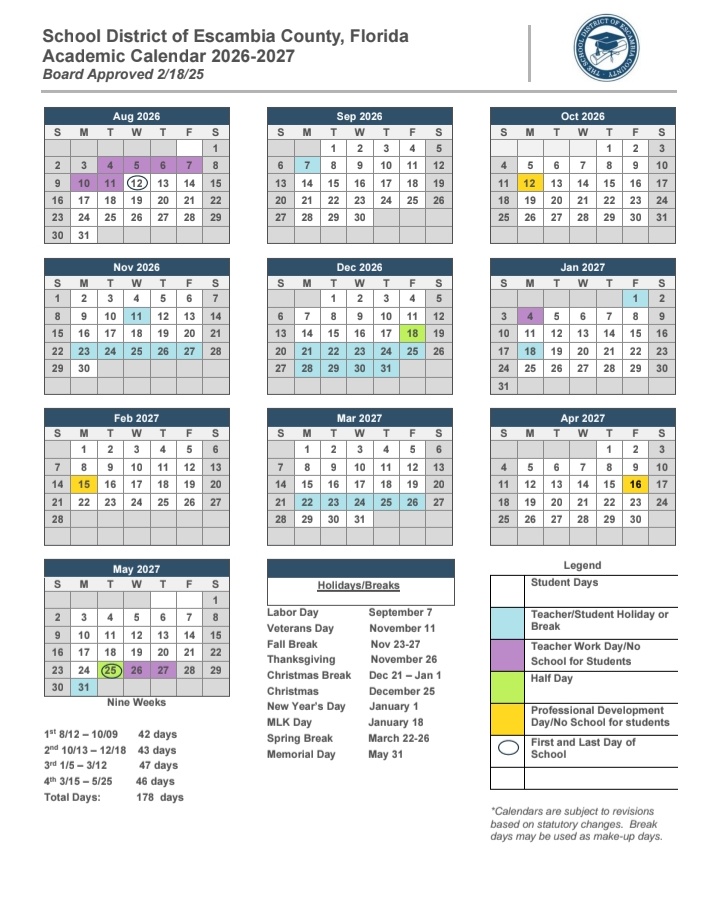 Escambia County Alabama Schools Calendar