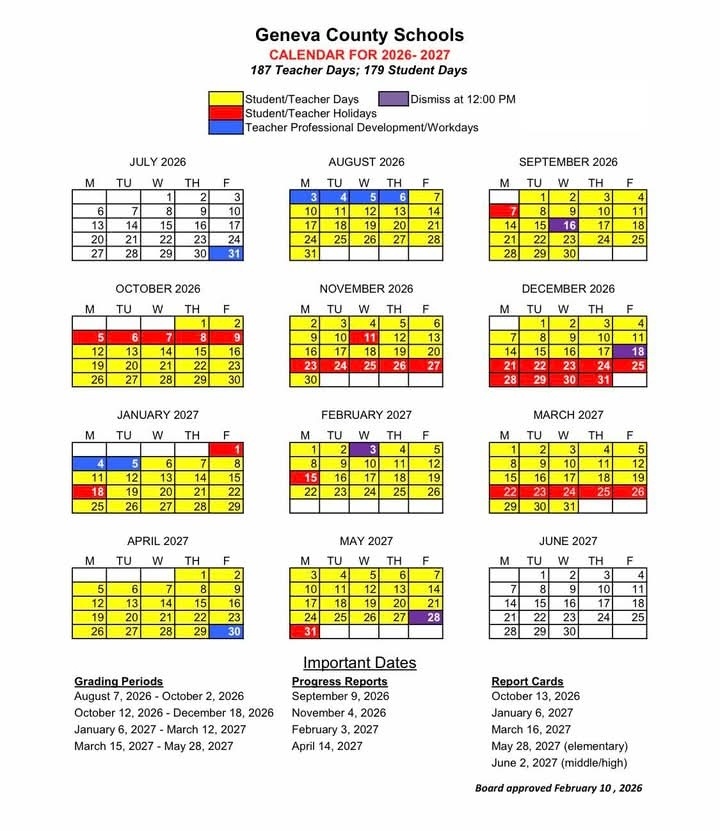 Geneva County Alabama Schools Calendar