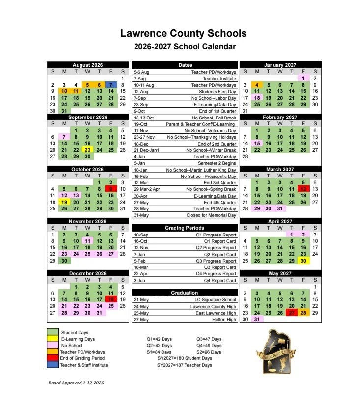 Lawrence County Alabama Schools Calendar