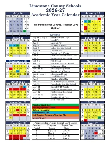 Limestone Count Alabama Schools Calendar