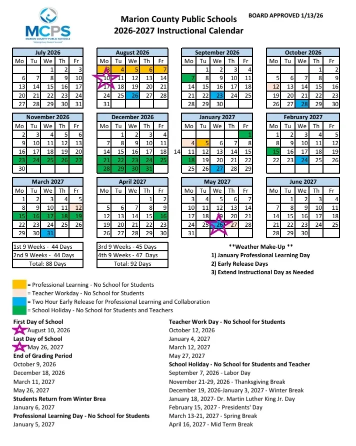 Marion County Alabama Schools Calendar