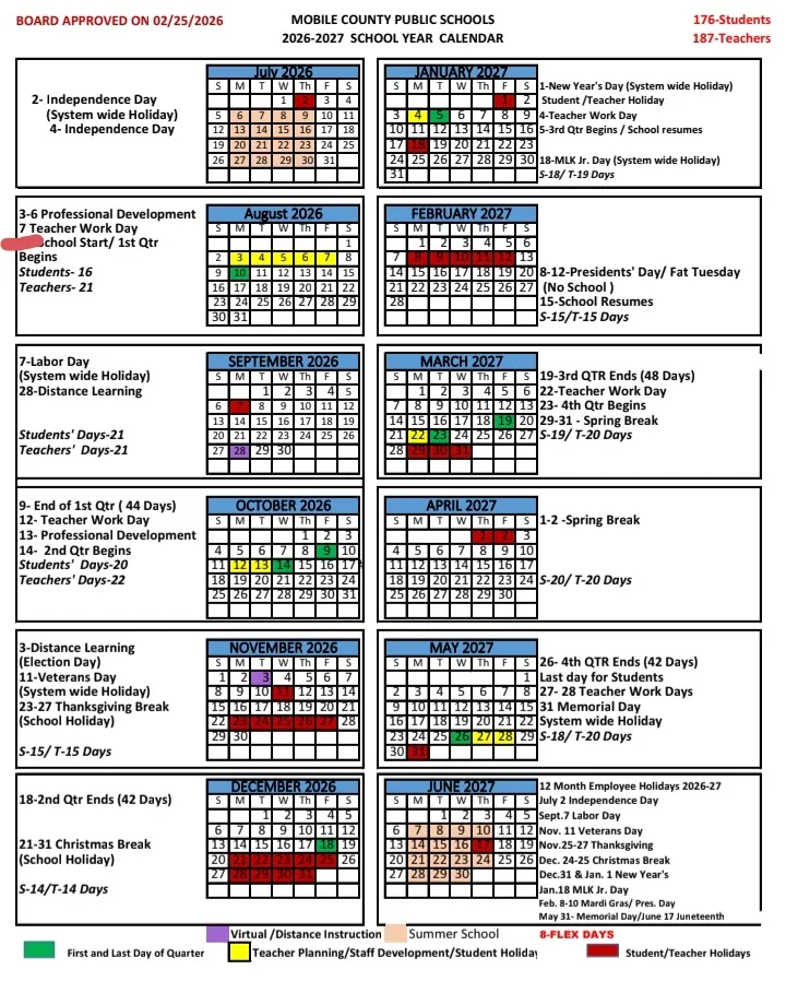 Mobile County ALabama  SCHOOLS  CALENDAR
