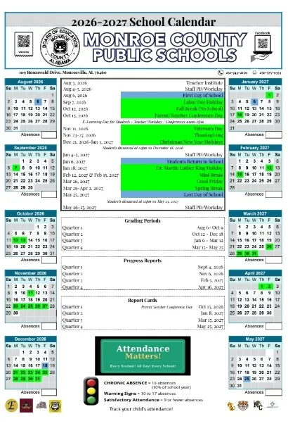 Monroe County Alabama Schools Calendar
