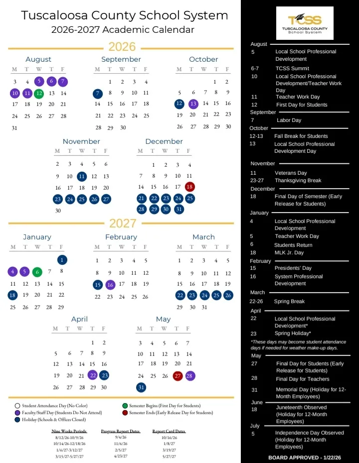 Tuscaloosa County Alabama Schools Calendar