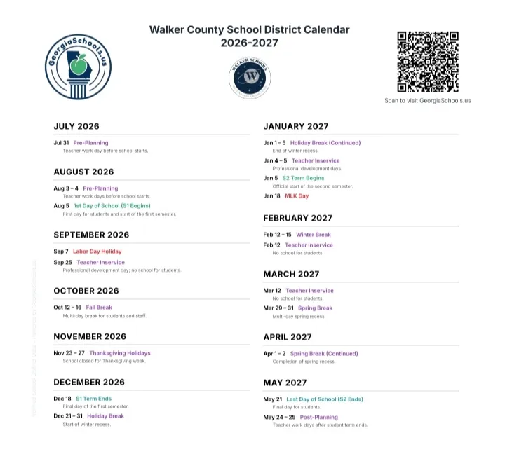 Walker County Alabama Schools Calendar