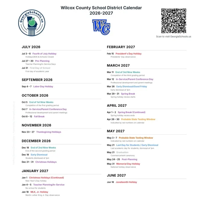 wilcox county alabama schools calendar