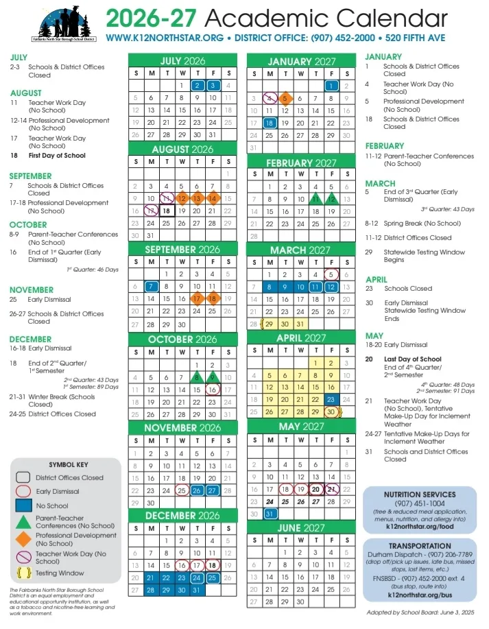 Fairbanks North Star Borough Alaska Schools Calendar