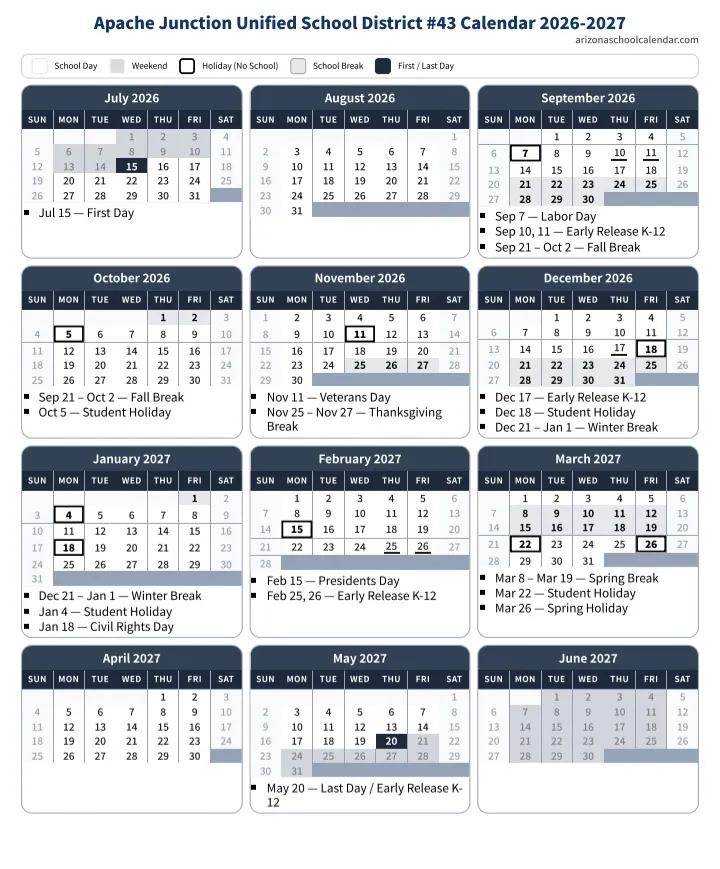 Apache County Arizona Schools Calendar