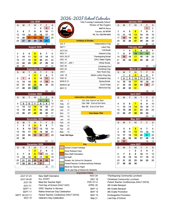 Gila County Arizona Schools Calendar