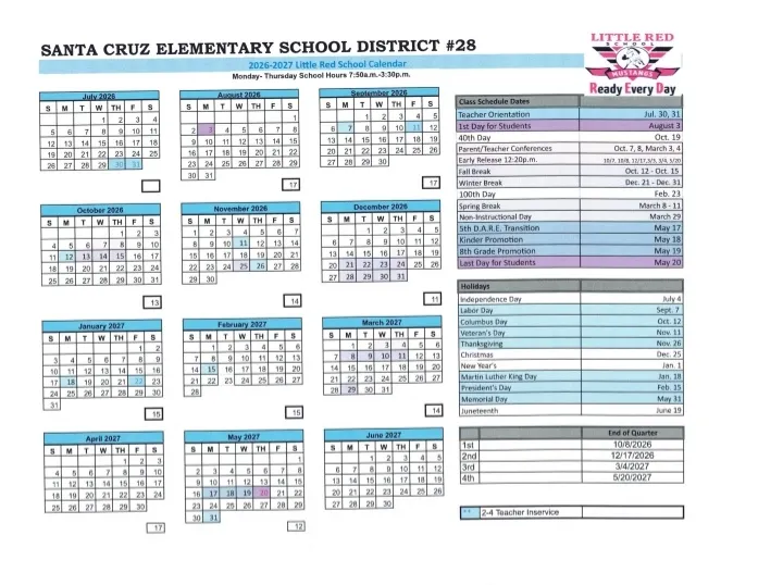 Santa Cruz County Arizona Schools Calendar