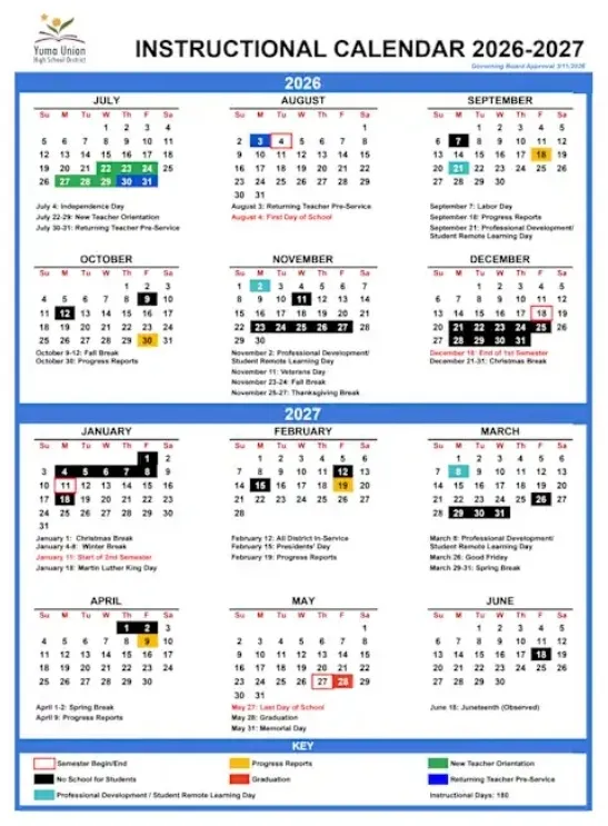 Yuma County Arkansas Schools Calendar
