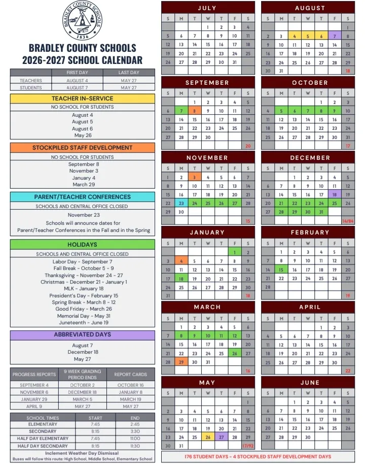 Bradley County Arkansas Schools Calendar