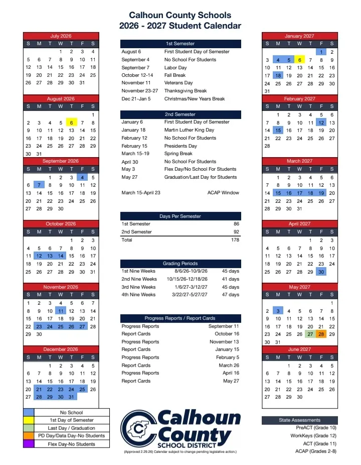 Calhoun County Arkansas Schools Calendar