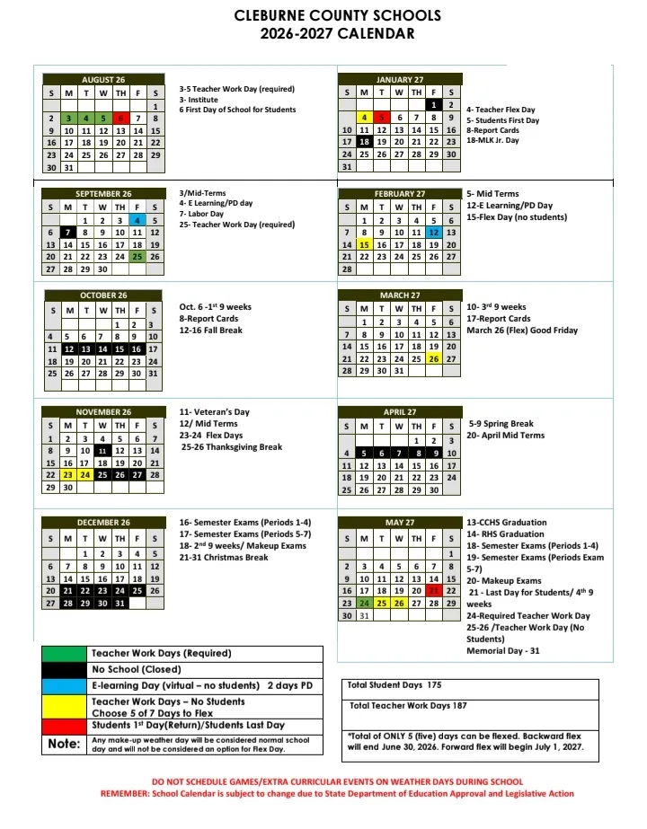 Cleburne County Arkansas Schools Calendar