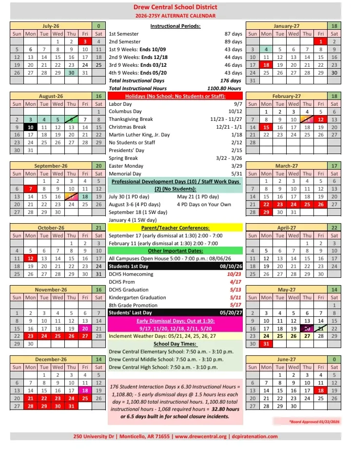 Drew County Arkansas Schools Calendar