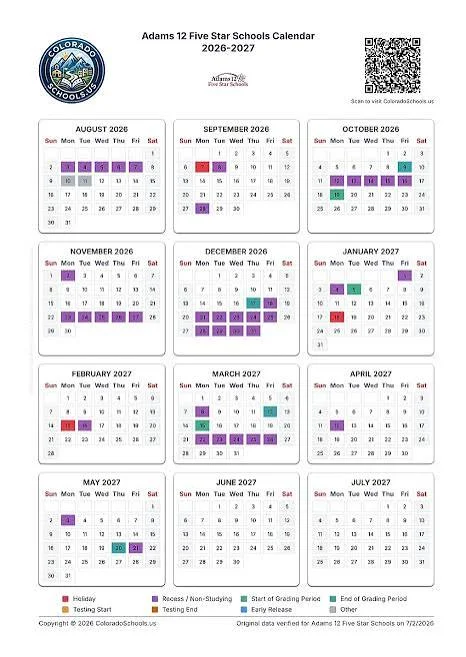Adams County Colorado Schools Calendar
