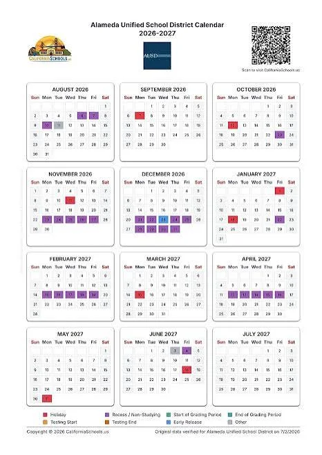 Alameda County California Schools Calendar