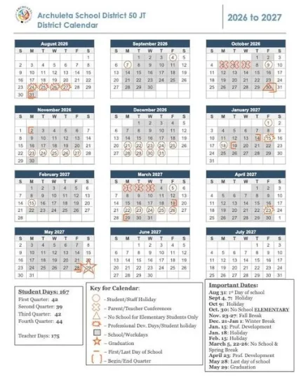 Archuleta County Colorado Schools Calendar