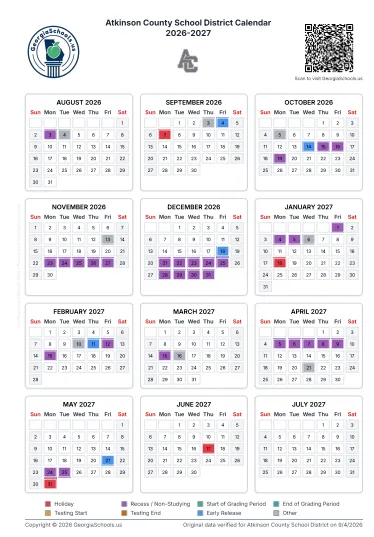 Atkinson County  Georgia Schools Calendar