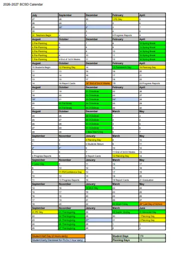 Baker County  florida schools calendar