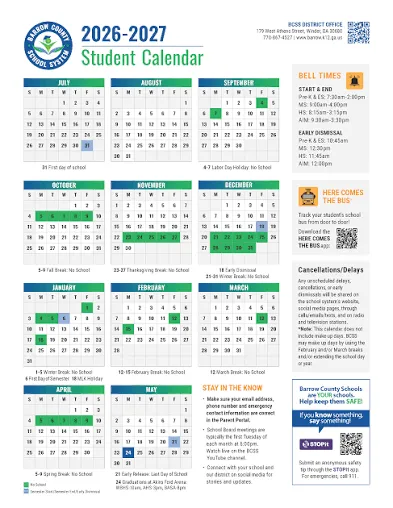 Barrow County  Georgia Schools Calendar