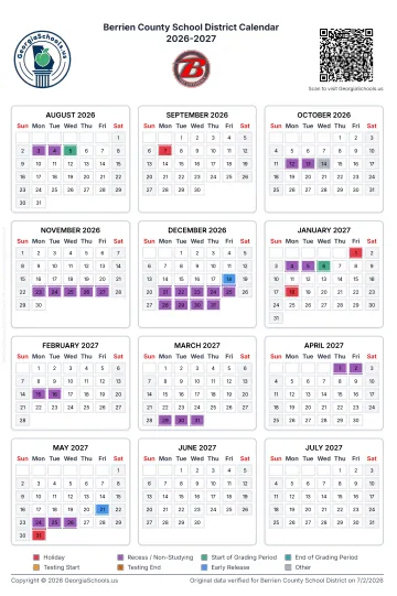 Berrien County Georgia Schools Calendar
