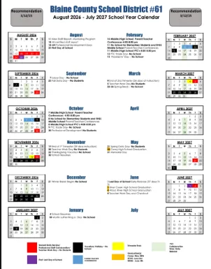 Blaine County Idaho Schools Calendar