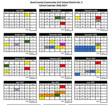 Bond County Illinois Schools Calendar