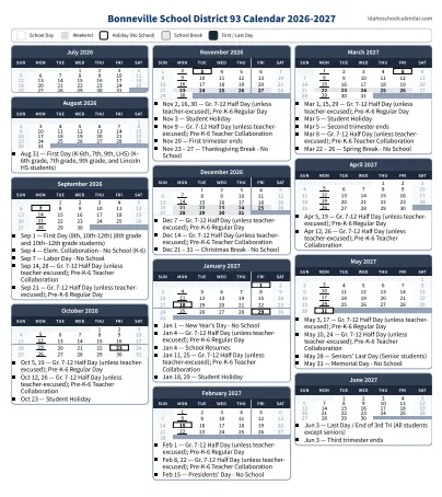 Bonneville County Idaho Schools Calendar