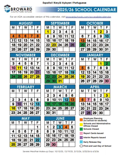 Broward County  florida schools calendar