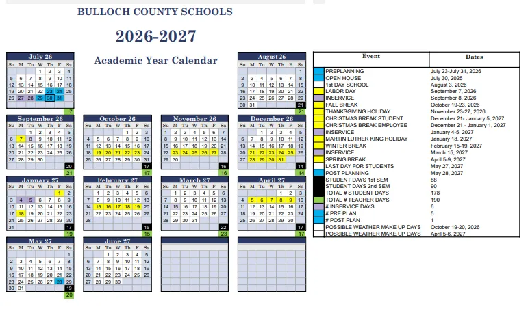Bulloch County Georgia Schools Calendar