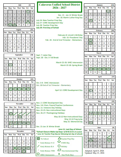 Calaveras County California Schools Calendar