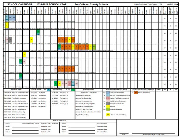 Calhoun County florida schools calendar