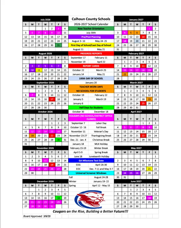 Calhoun County Georgia Schools Calendar