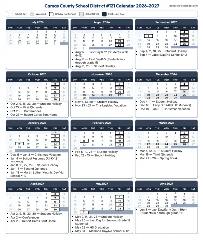 Camas County Idaho Schools Calendar