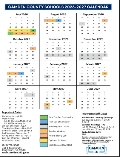 Camden County Georgia Schools Calendar