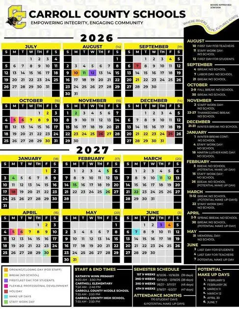 Carroll County Illinois Schools Calendar