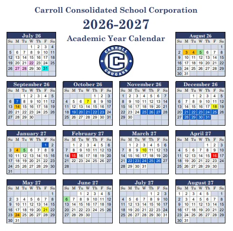 Carroll County  Indiana Schools Calendar