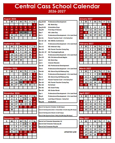 Cass County  Indiana Schools Calendar