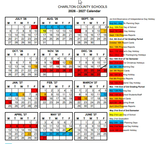 Charlton County Georgia Schools Calendar