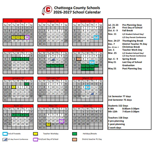Chattooga County Georgia Schools Calendar