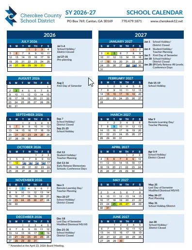 Cherokee County Georgia Schools Calendar