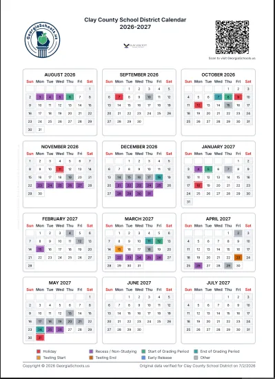 Clay County Georgia Schools Calendar