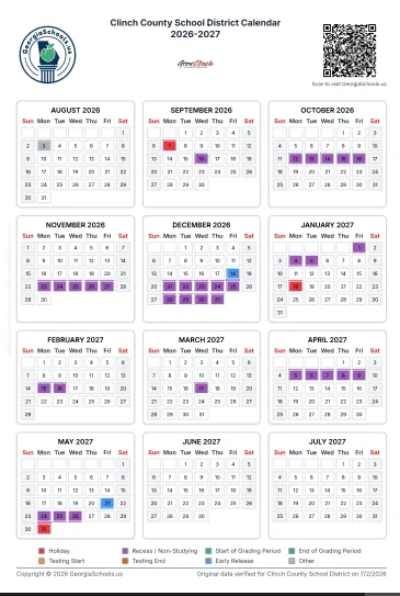 Clinch County Georgia Schools Calendar