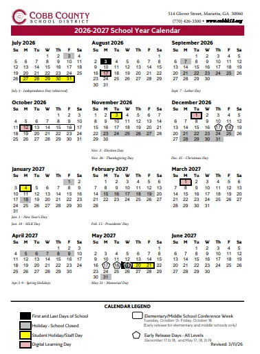 Cobb County Georgia Schools Calendar