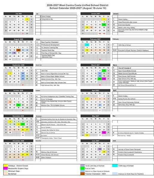Contra Costa County California Schools Calendar